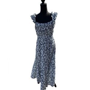 Abercrombie&Fitch NavyWhite Floral RuffleStrap SmockedMaxi DressCottage CoreSz L